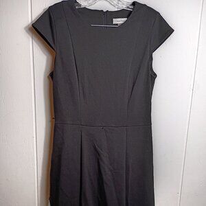 Calvin Klein Black Light Blue Color Block Cap Sleeve A-Line Dress 10 Trad Wife